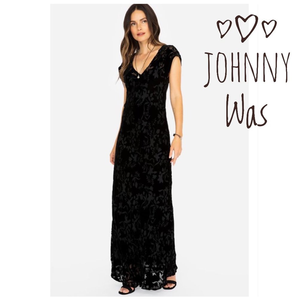 NWT Johnny Was Black Velvet Burnout Maxi Dress XSmall